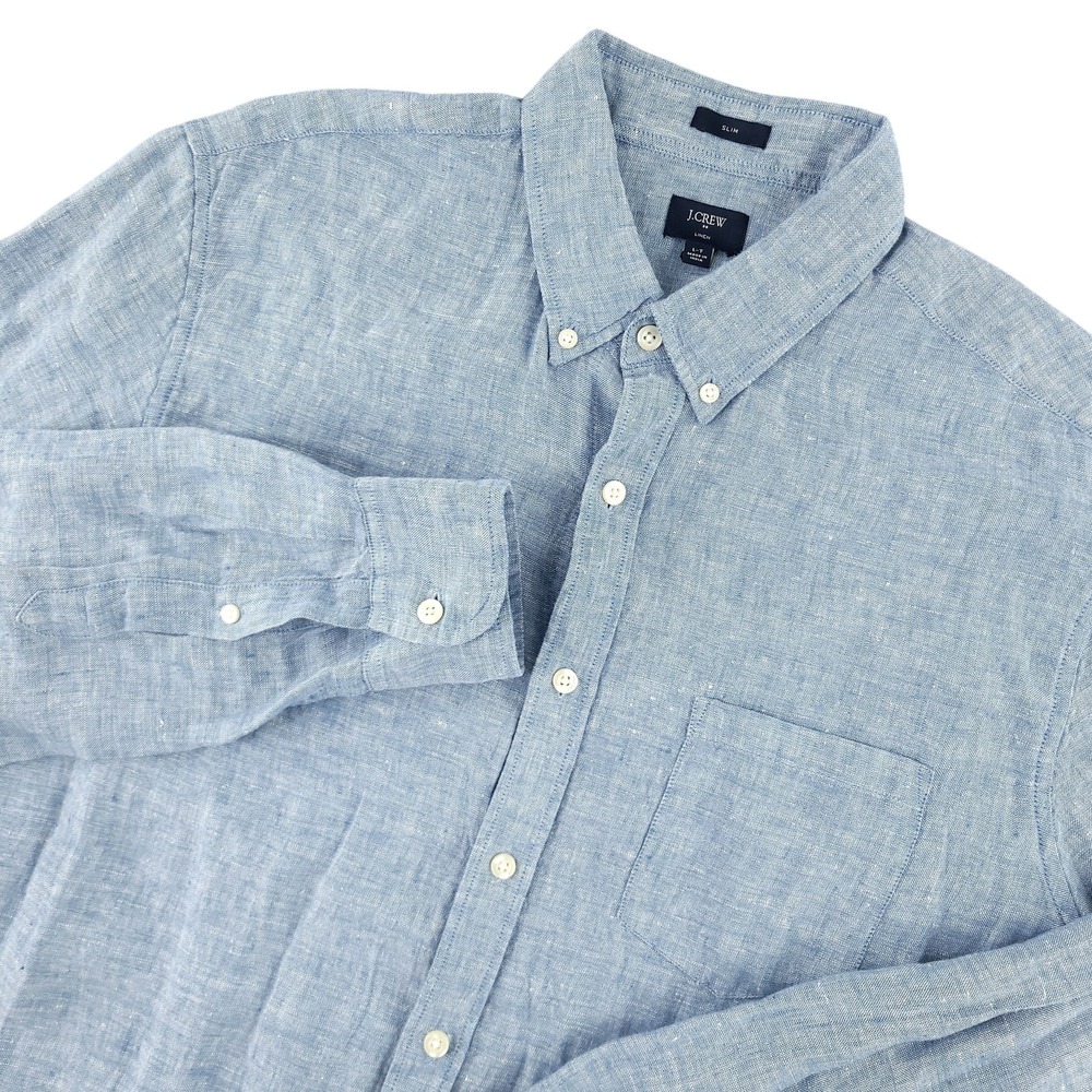 J.Crew Shirt Mens LT Blue Solid Long Sleeve Button Up Linen Casual Summer